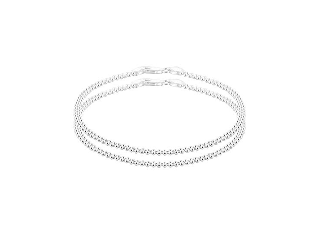 MJ Two Line Silver Anklet 