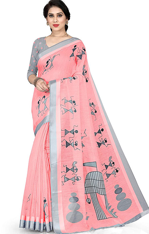 Peach Color Cotton Saree
