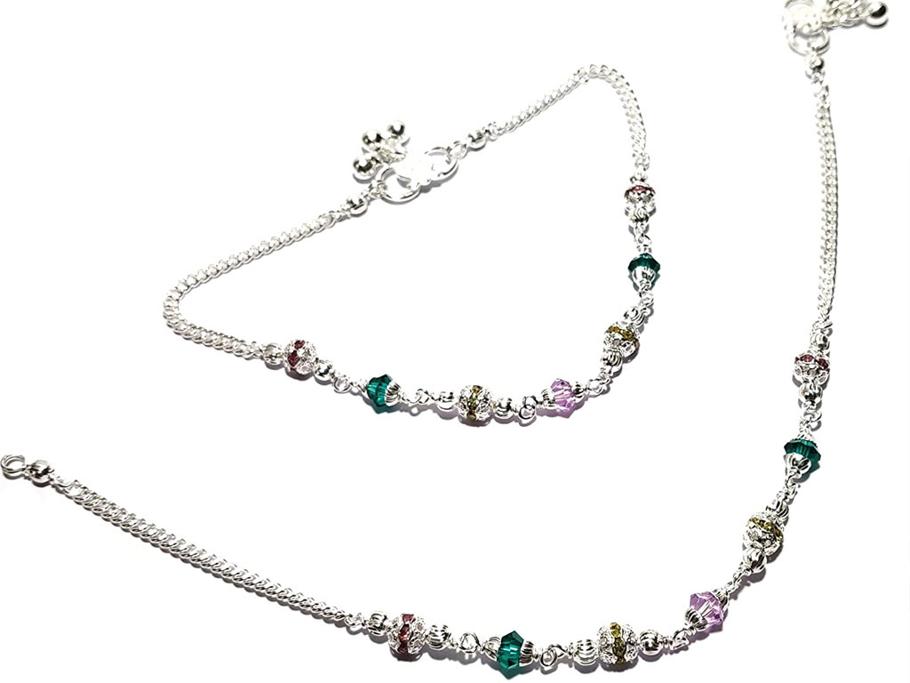 Pretty Colourful Silver Anklet