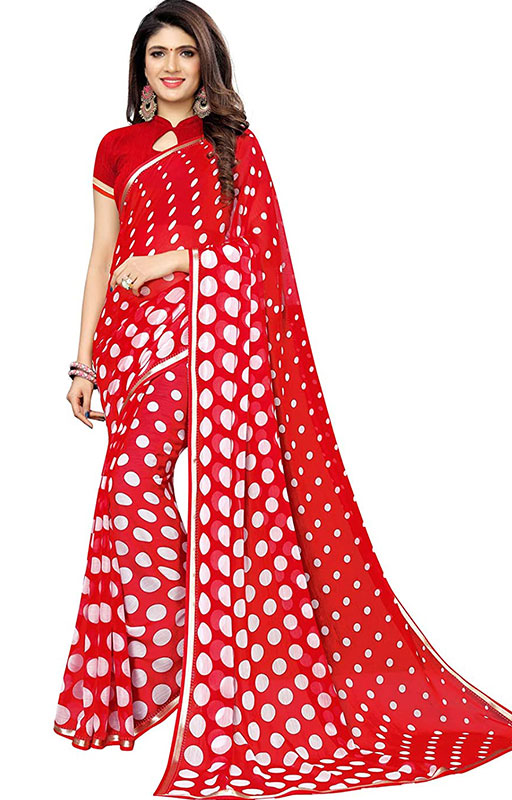 Red Polka Dot Printed Saree