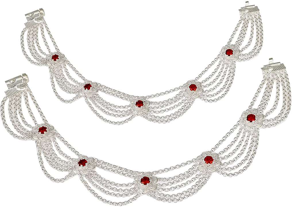 Red Stone Silver Anklet 