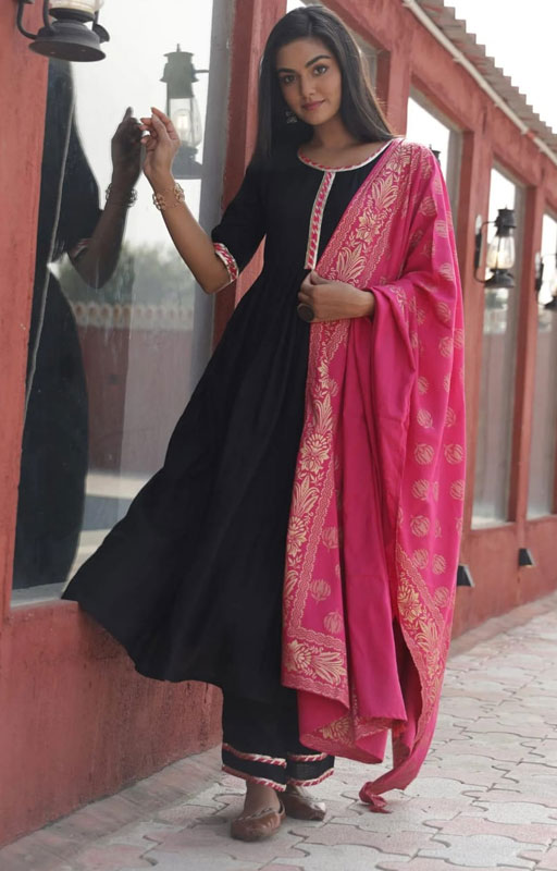 Black Gota Work Kurta With Palazzo and Dupatta