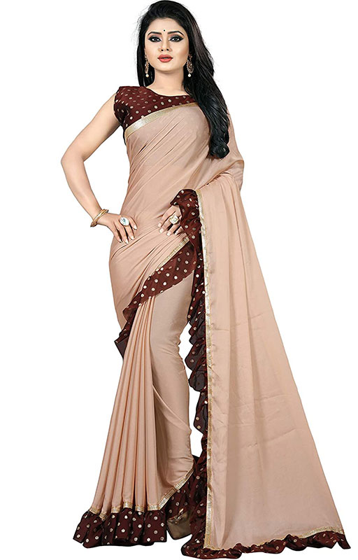 Brown Ruffle Saree Georgette 