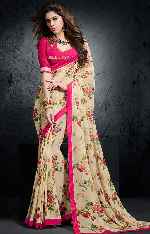 Contrast Border Half And Half Saree 