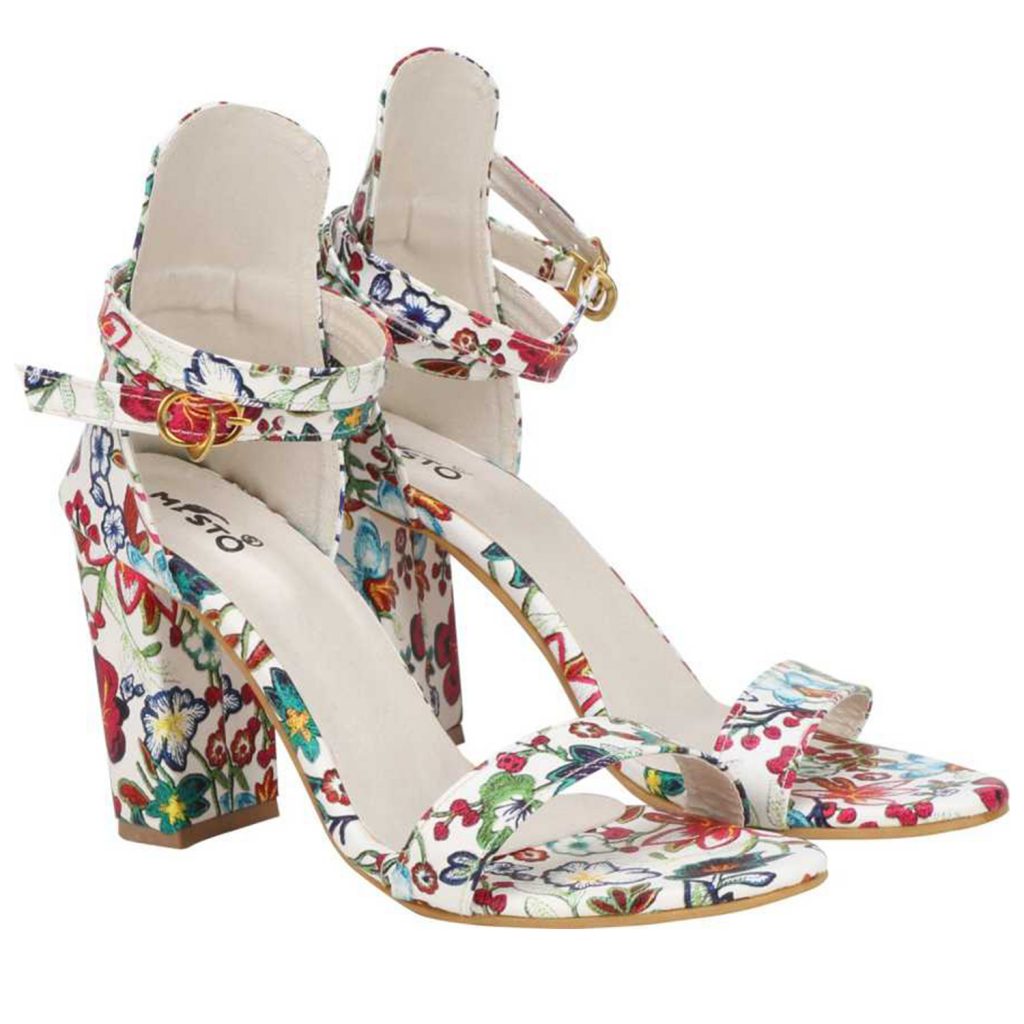 Floral Printed Medium Heel Sandal 