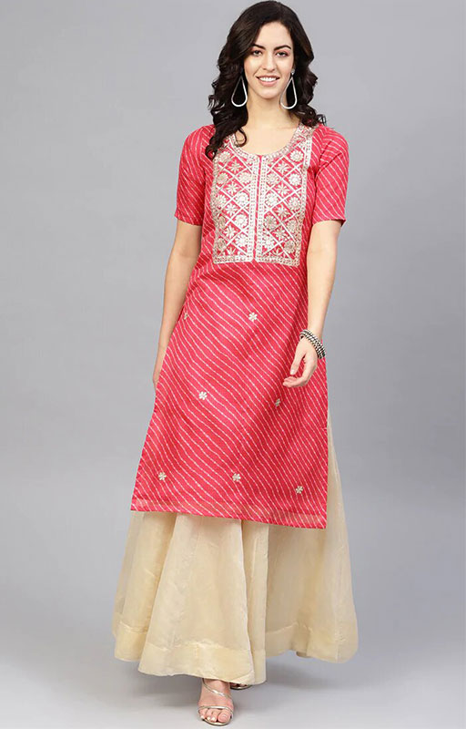 Pink Leheriya Kurti 