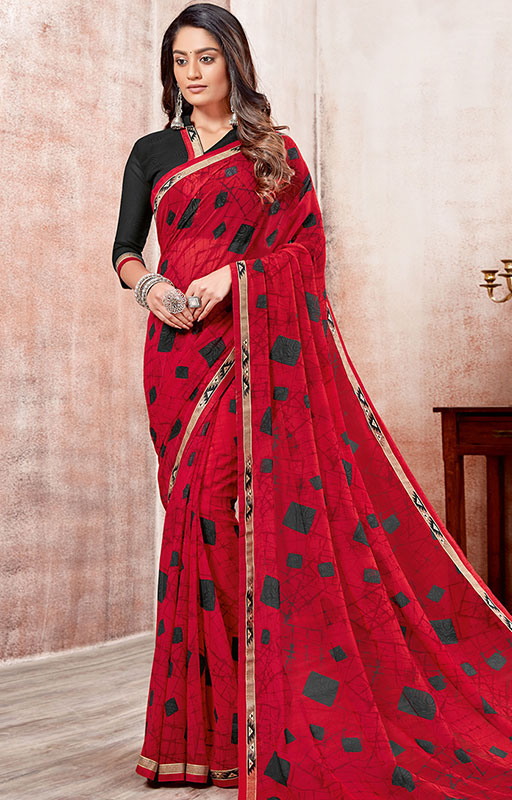 Red And Black Georgette Saree