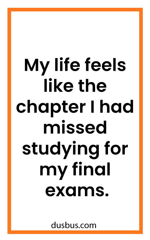 My life feels like the chapter I had missed studying for my final exams.