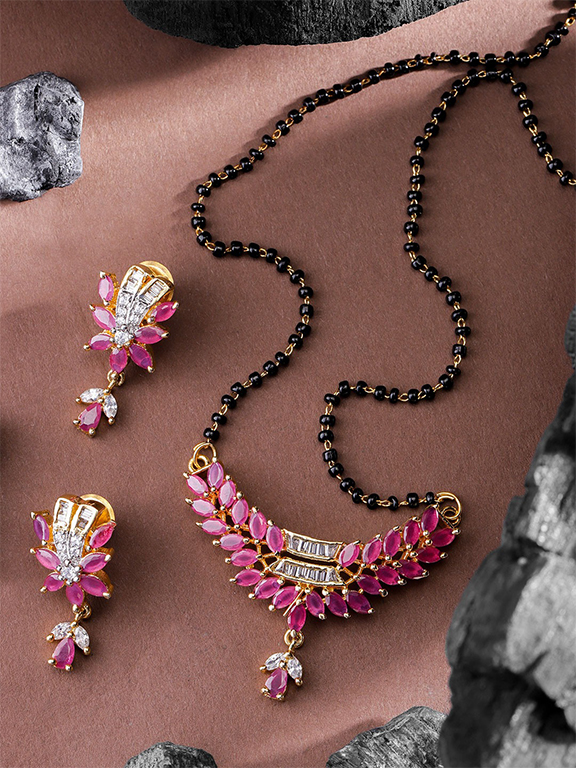 Black And Pink Gold Plated Mangalsutra