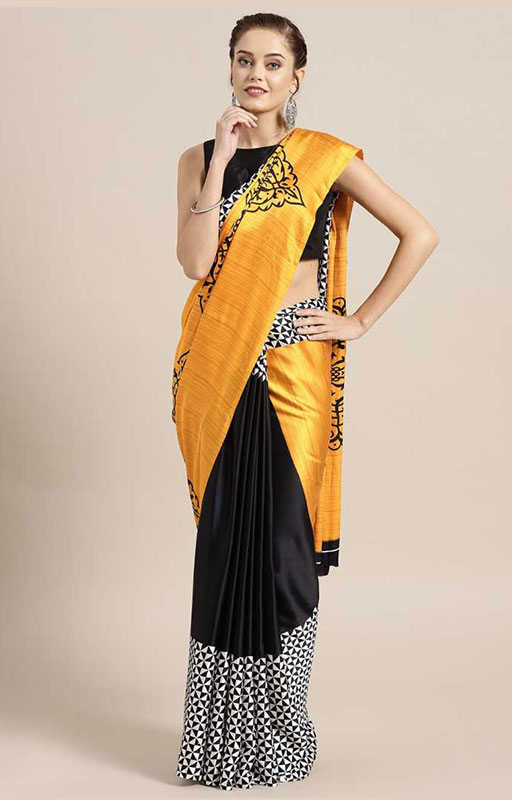 Black And Yellow Crepe Saree 