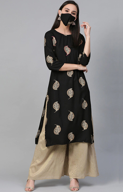 Black-Golden Printed Kurta 