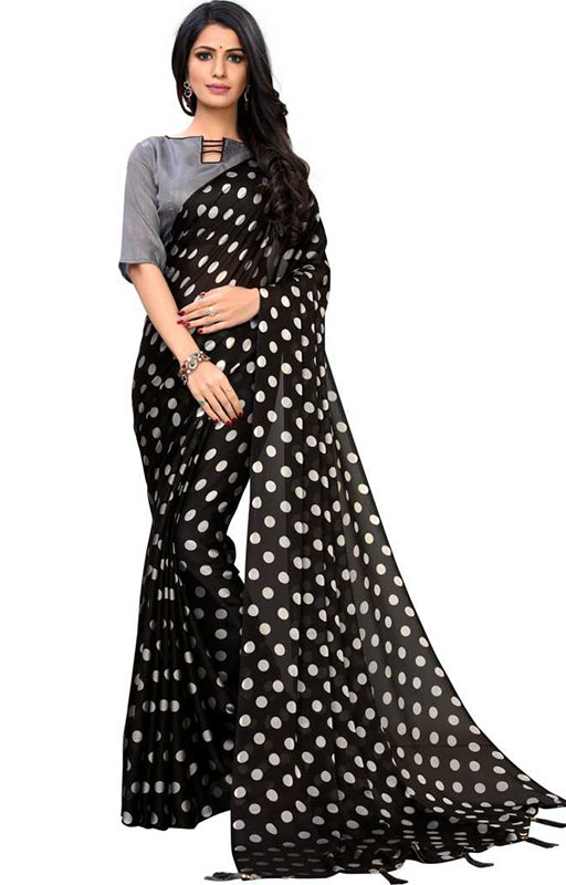 Black Polka Printed Saree 