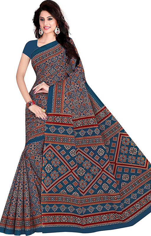 Blue Ikkat Print Cotton Saree 