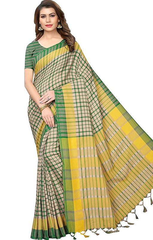 Checks Print Chanderi Cotton Saree 