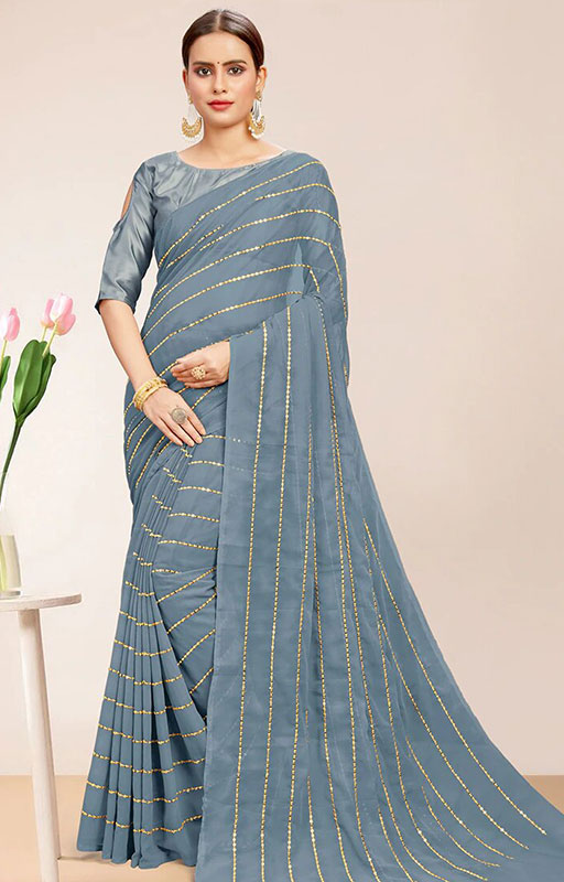 Embroidered Grey Saree