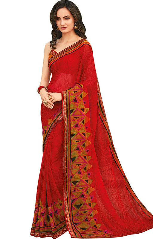 Red Chiffon Saree