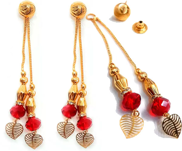 Red Golden Sui Dhaga Earrings