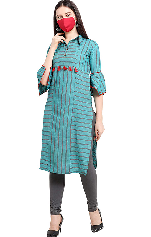 Striped Kurti With Matching Mask 