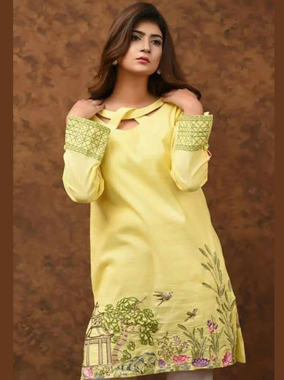 ক্রিস ক্রস ফিতে স্টাইল নেক কুর্তি ডিজাইন