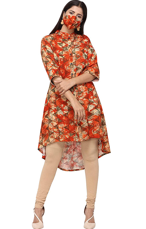 Up Down Rayon Kurti With Mask 