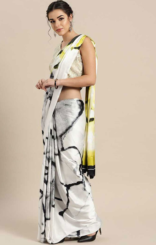 White Crepe Saree 