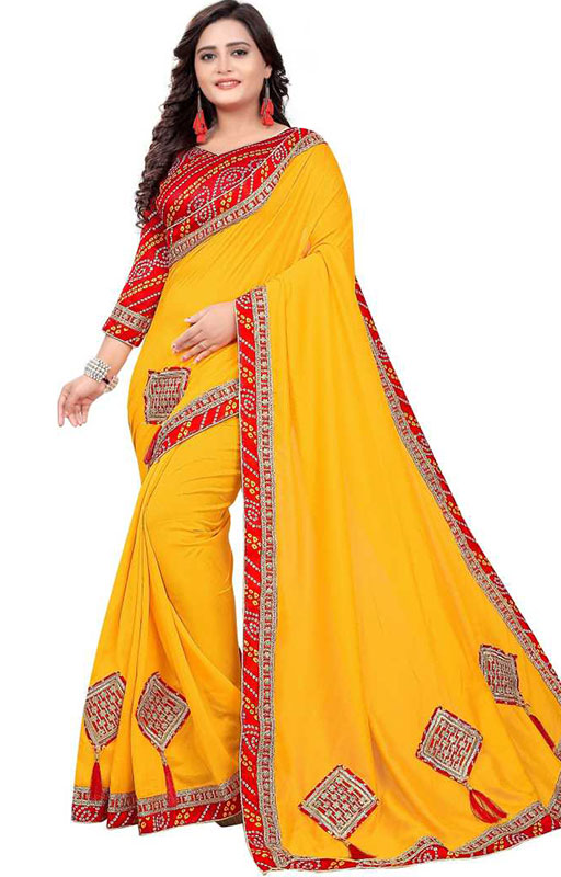 Yellow Color Poly Silk Saree