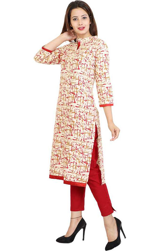 Beige Color Printed Kurta 