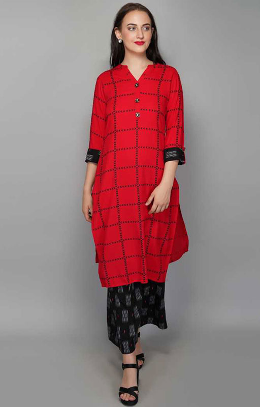 Checkered Black And Red Kurta 