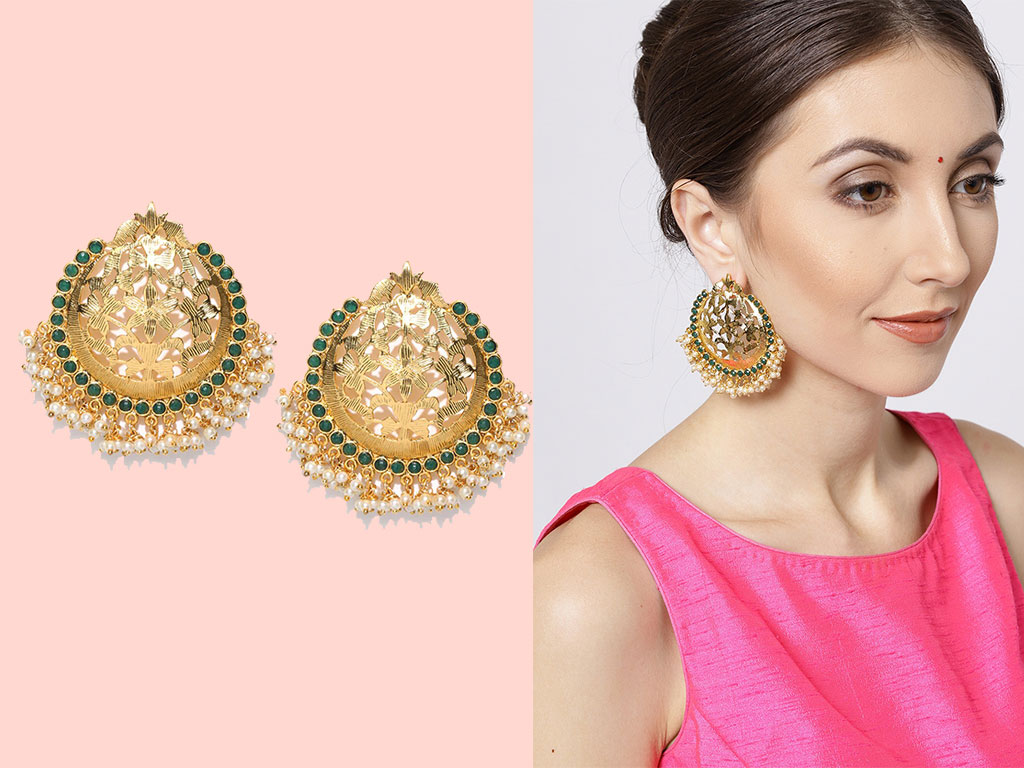 Green Gold-Plated Circular Oversized Studs
