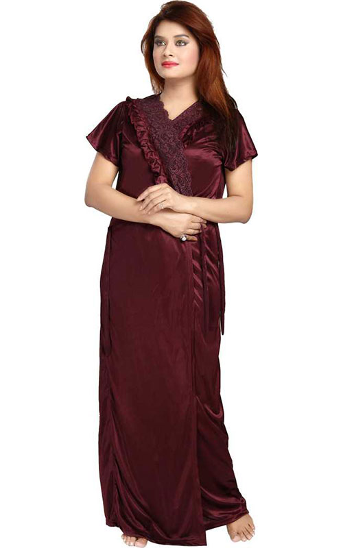 Maroon Nighty With Robe 