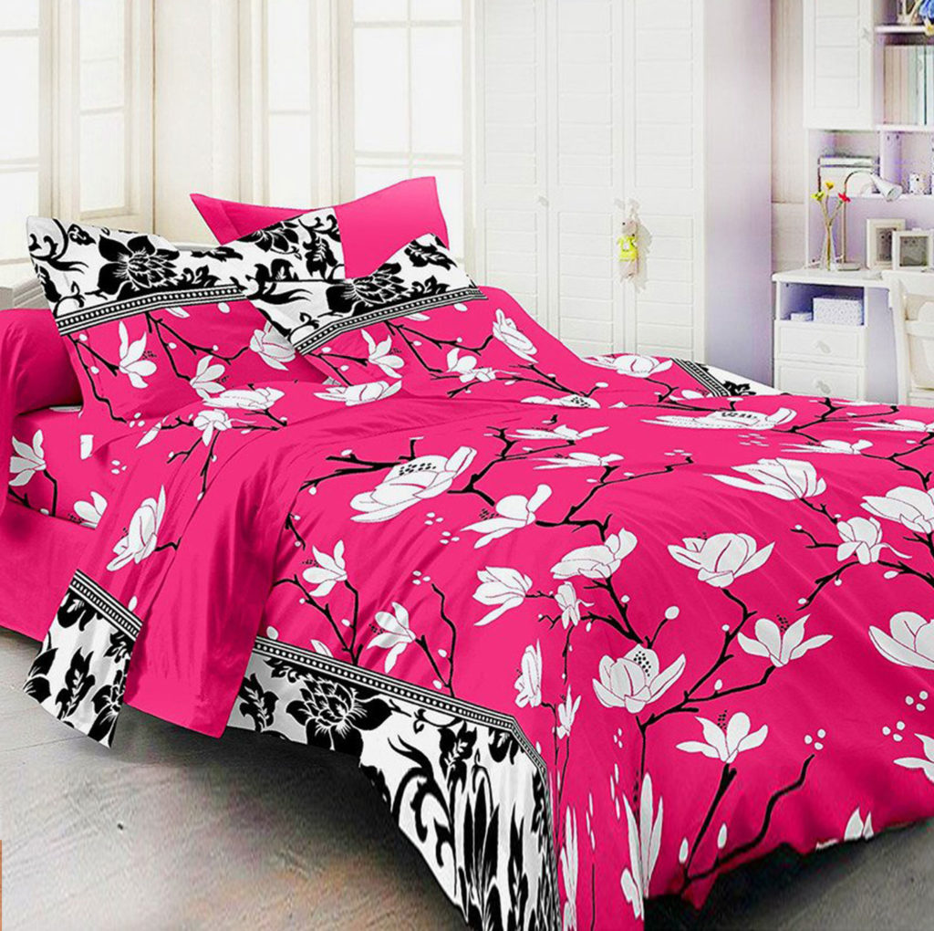 Pink Printed Polycotton Bedsheet 