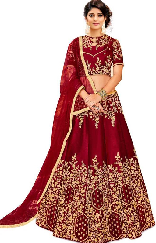 Red And Gold Embroidered Lehenga 