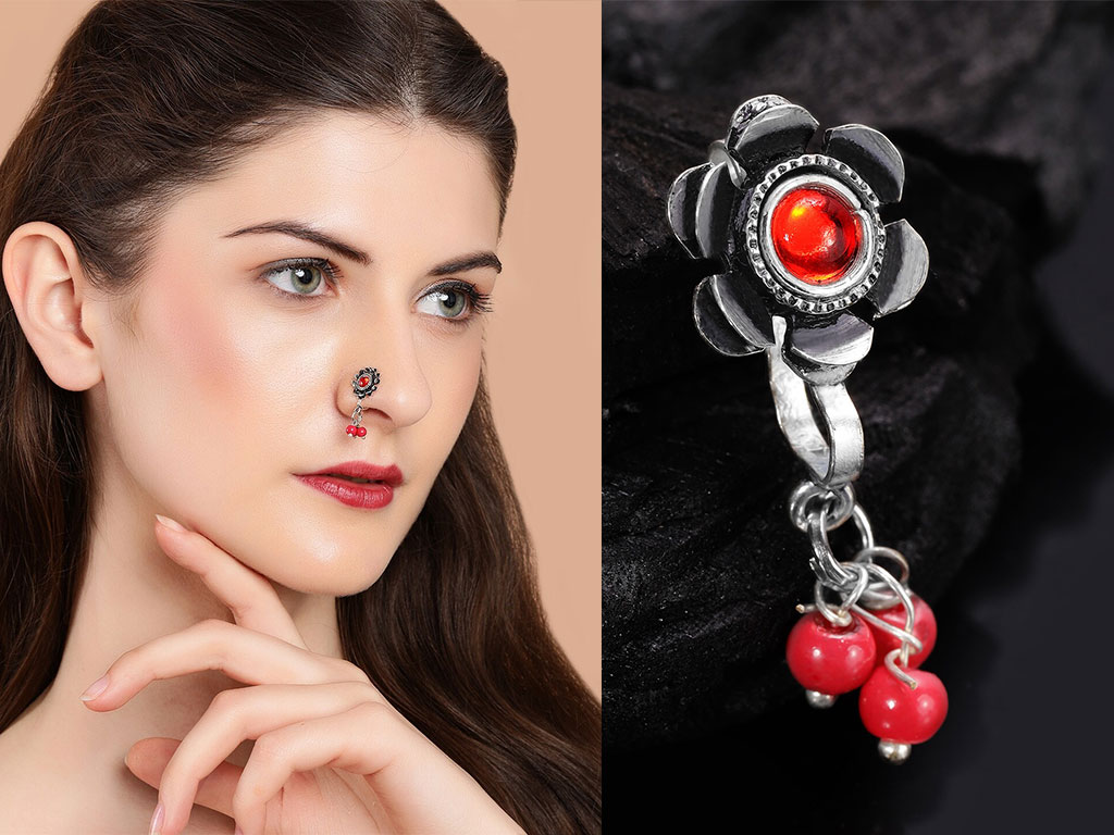 Red Stone Studded Nose Pin