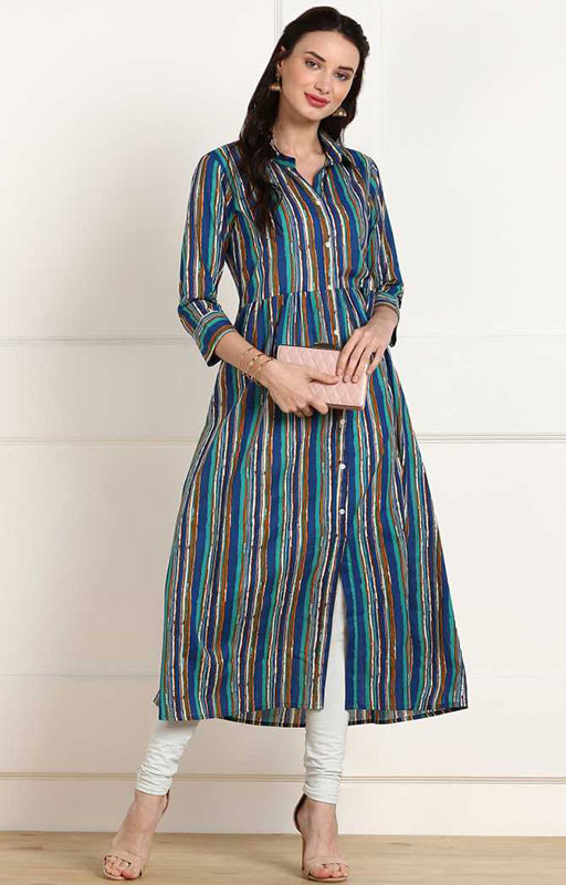 Striped Blue Cotton Kurti 