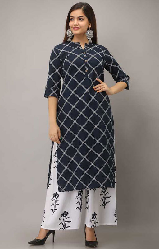 Blue And White Kurta And Palazzo Set 