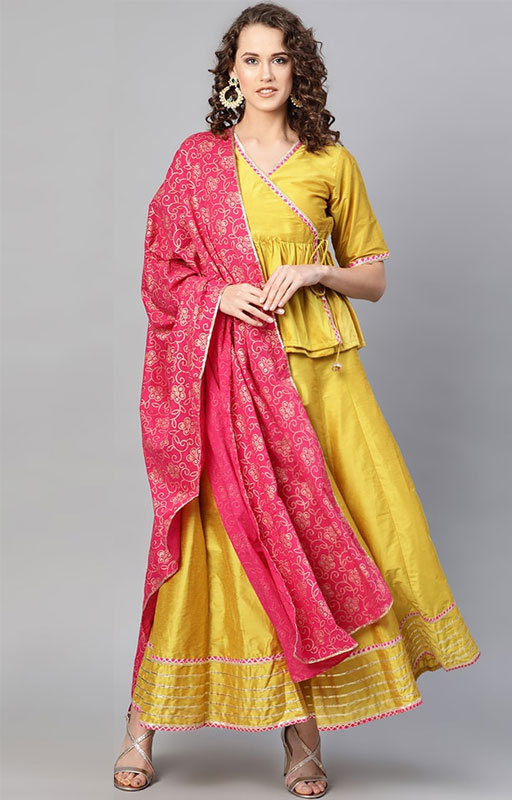 Contrast Dupatta A-Line Lehenga
