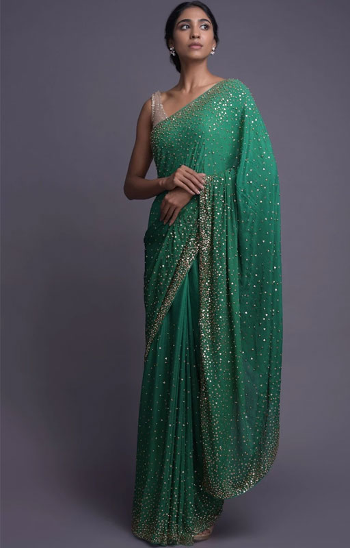 Emerald Green Chiffon Saree