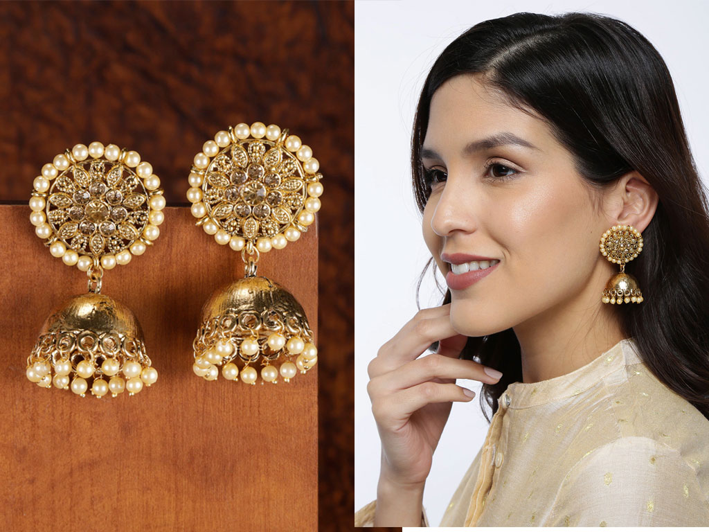 Gold-Toned Dome Shaped Antique Jhumkas