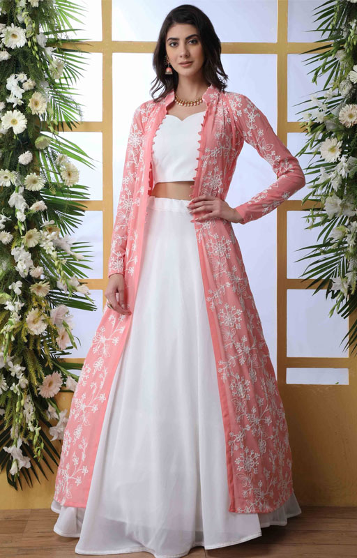 Pearl White Georgette Designer Lehenga Choli
