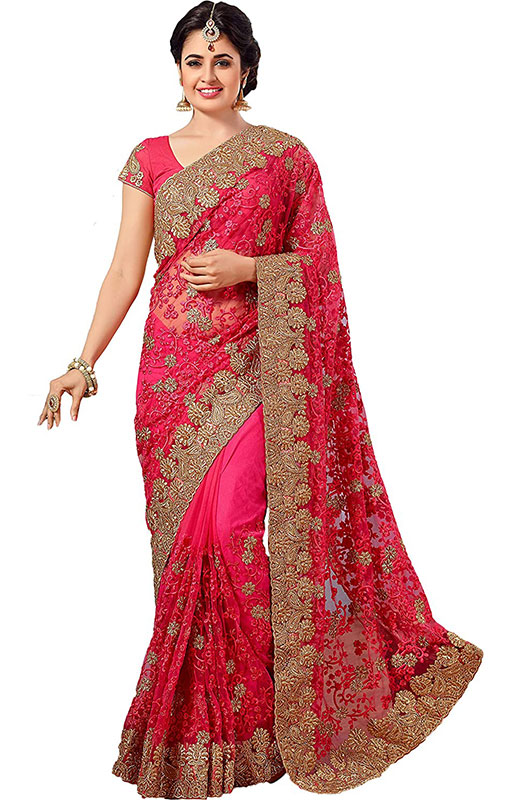 Pink Net Embroidered Saree 