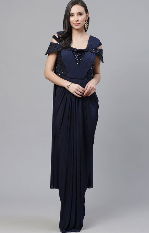 Ready To Wear Navy Blue Saree