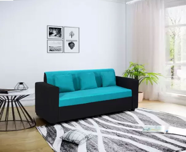 Aqua Blue And Black 3 Seater Sofa