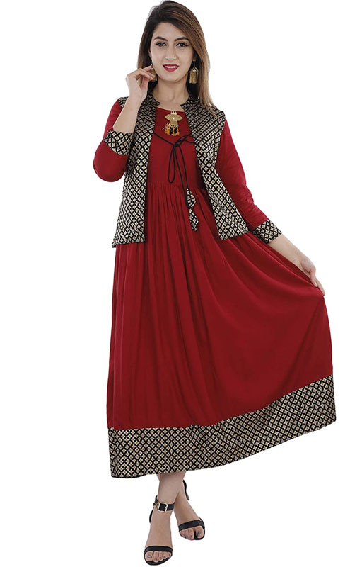 Flared Kurti With Gold Print Jacket