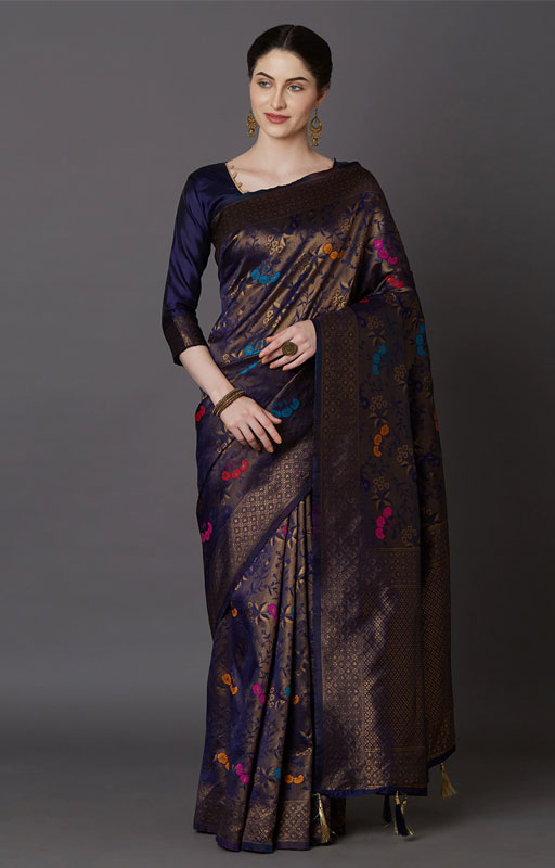 Navy-Blue Gold Silk Kanjeevaram