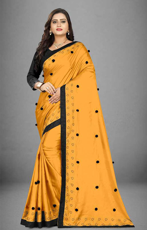Yellow Embroidered Silk Blend Saree