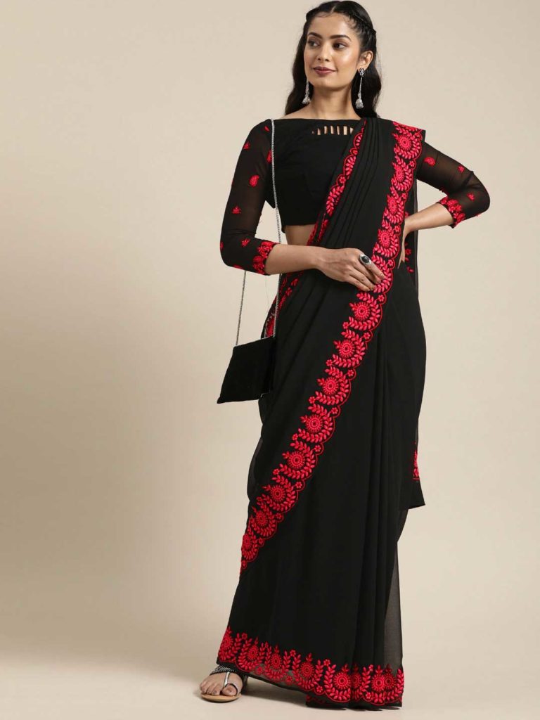Black Saree with Red Embellishment