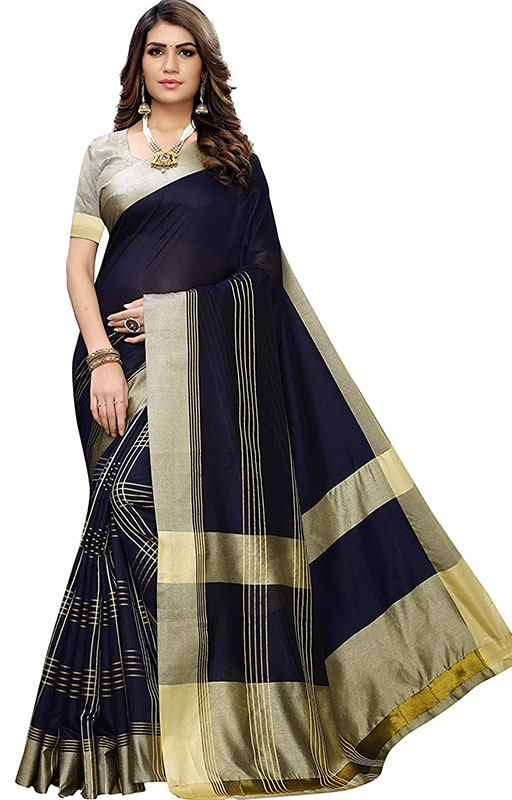 Black And Golden Saree With Blouse Piece
