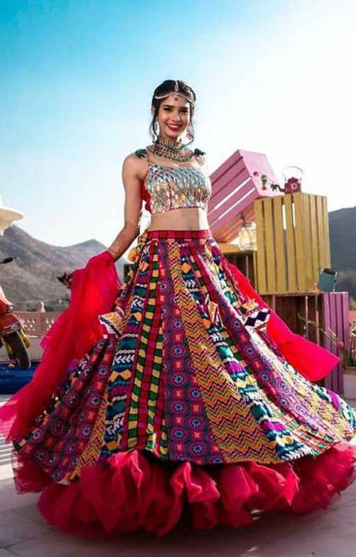 Cotton Embroidered Mirror Work Lehenga