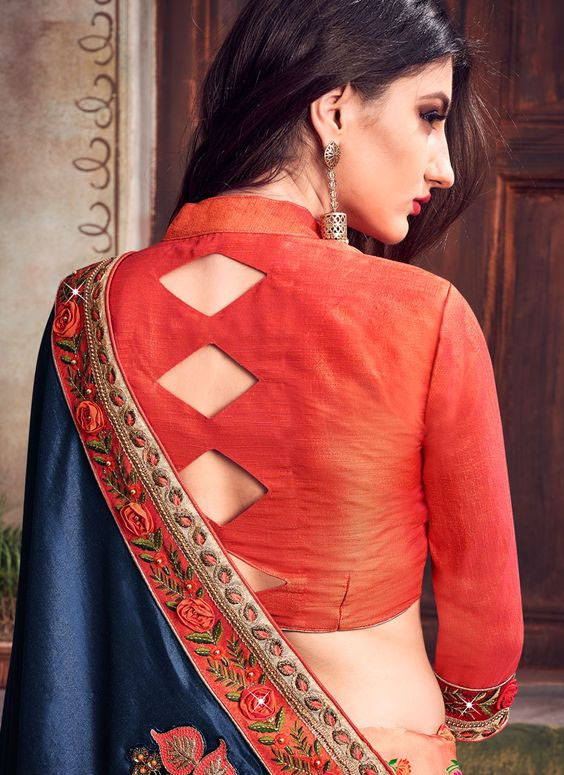 High Neck Back Blouse Design