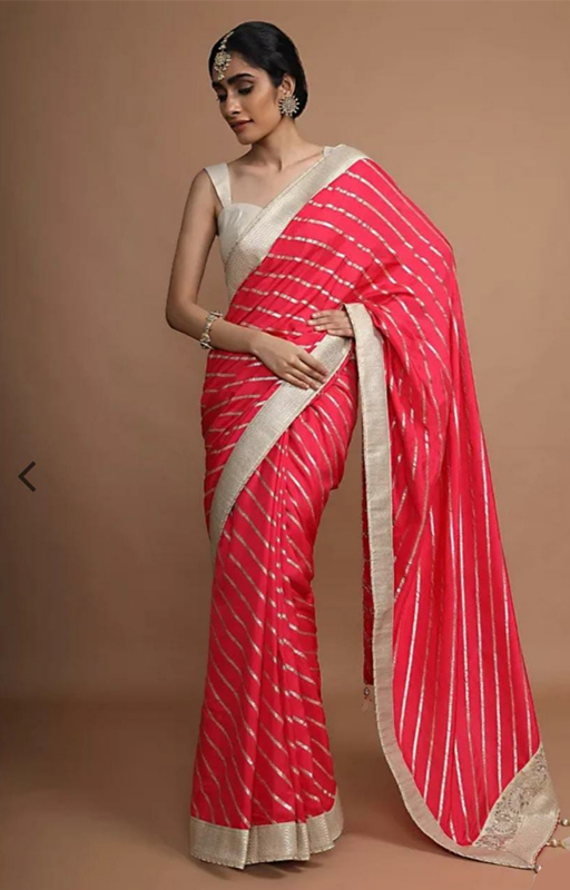 Hot Pink Silk Saree With Gotta Work